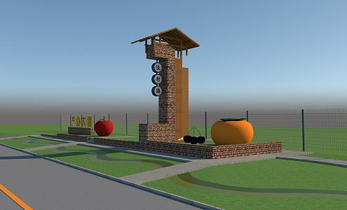 Village entrance sign landscape 3d model