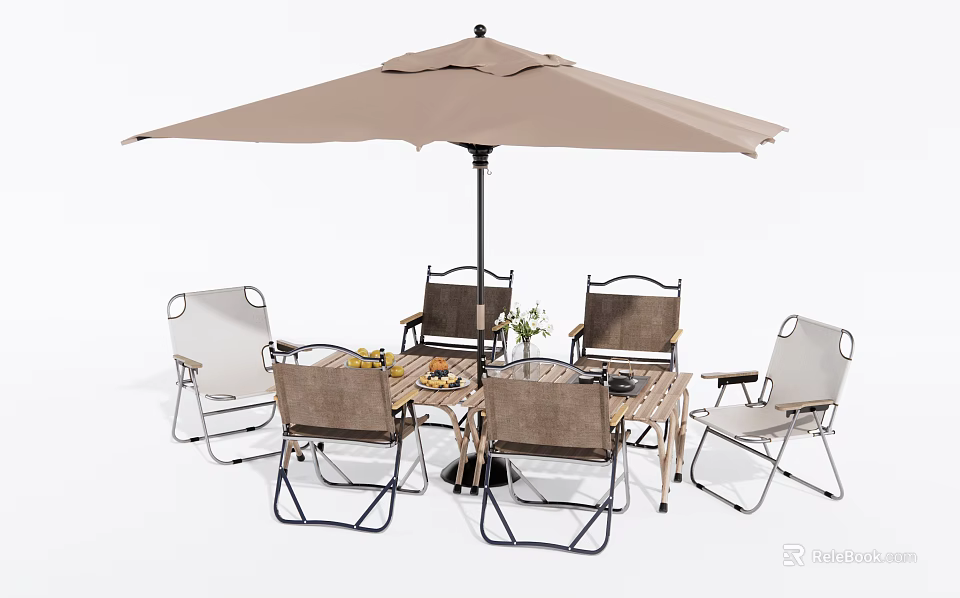 Outdoor Garden Table Set With Umbrella And Comfortable Chairs For Patio Dining 3d model 