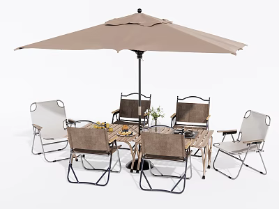 Outdoor Garden Table Set With Umbrella And Comfortable Chairs For Patio Dining 3d model