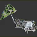 Fortress Building Model Featuring Towers White Roof Structure Green Vegetation And Bridge
