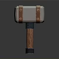 3D Model of Wooden Handle Hammer With Copper Buckles And White Head