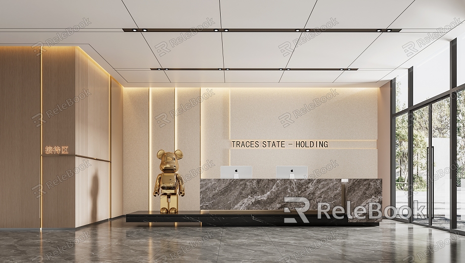 Modern company front desk office area front desk reception area front desk background wall model