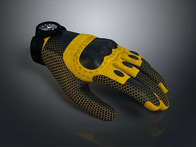 Black and Yellow Mesh Glove with Black Palm and Yellow Fingers and Small Wrist Logo 3d model