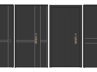 Stylish Modern Black Security Doors With Different Designs And Brass Handles 3d model