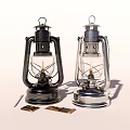 Vintage Oil Lamps In Black And Silver Design With Matchsticks And Matchboxes