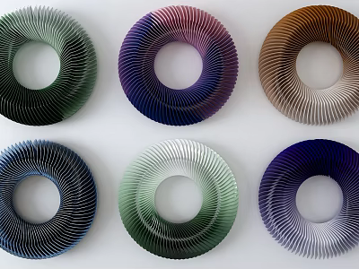 Stylish Spiral Circular Wall Decor With Multicolored Rings Arranged On White Background 3d model