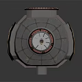 Cartoon Style Futuristic Control Room With Circular Platforms And Metallic Railings