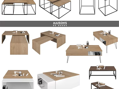Various Modern Dining Tables With Wooden Tops And Metal Legs For Home 3d model
