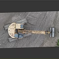 Hyundai Excavator With Yellow Blue Body Tracked Design And Green Plant On Gray Ground