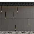 Traditional Background Wall Design With Gray Panels Vertical Lights Black Tile And Pebble Base