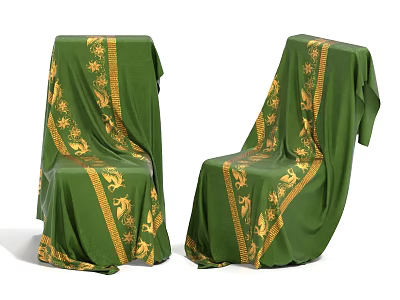 Green Chair Covers With Golden Decorative Patterns For Two Chairs 3d model