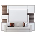 Beige Two Seater Sofa With Cushions And Wooden White Storage Cabinet In Modern Living Room