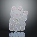 Neon Style Maneki Neko Cat With Waving Paw Collar And Gold Coin