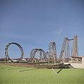 Thrilling Roller Coaster Amusement Equipment With Green Grass And Modern Building