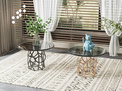 Black and Gold Coffee Tables with Glass Top and Metal Base in Modern Living Room 3d model