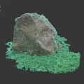 Red Natural Stone with Green Moss on Dark Background and Reflection Texture