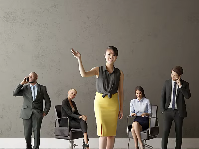 Group of Business Professionals Interacting With One Gesturing in Office Gray Wall Background 3d model
