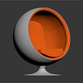 Modern Round Accent Chair with White Exterior Orange Interior and White Round Base