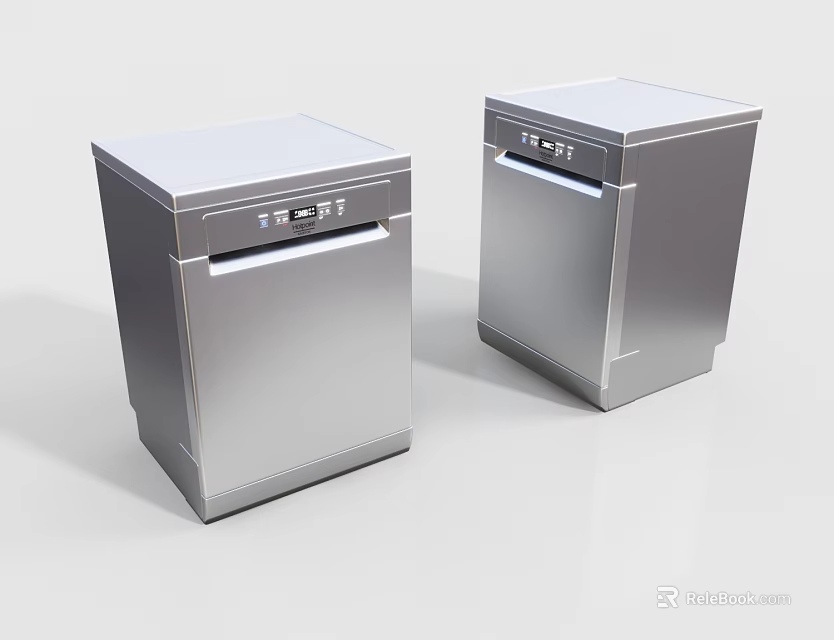 Stainless Steel Two Dishwashers Modern Kitchen Appliances with Control Panels 3d model 