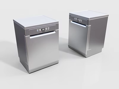 Stainless Steel Two Dishwashers Modern Kitchen Appliances with Control Panels 3d model
