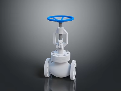 White Mechanical Valve With Blue Handwheel And Flange Connections Design 3d model