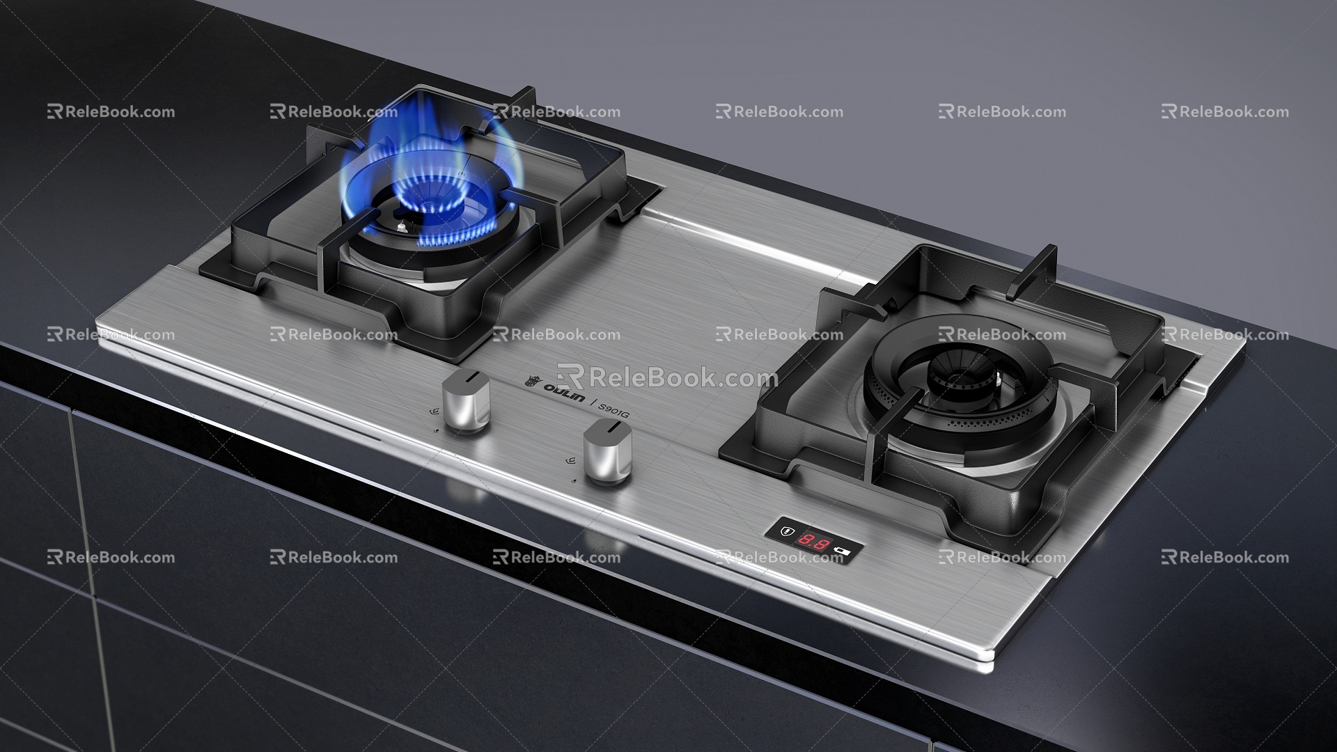 Gas stove fire with animated fire FumeFX production needs to specify cache file high quality gas stove 3d model