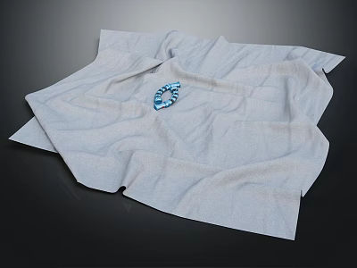 Small Weapon Placed On Gray Fabric Cloth With Blue Emblem 3d model
