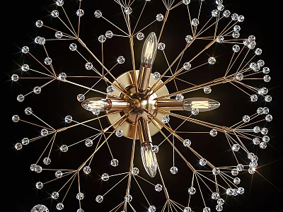 Modern Dandelion Inspired Wall Lamp With Gold Metal Branches And Crystal Beads 3d model