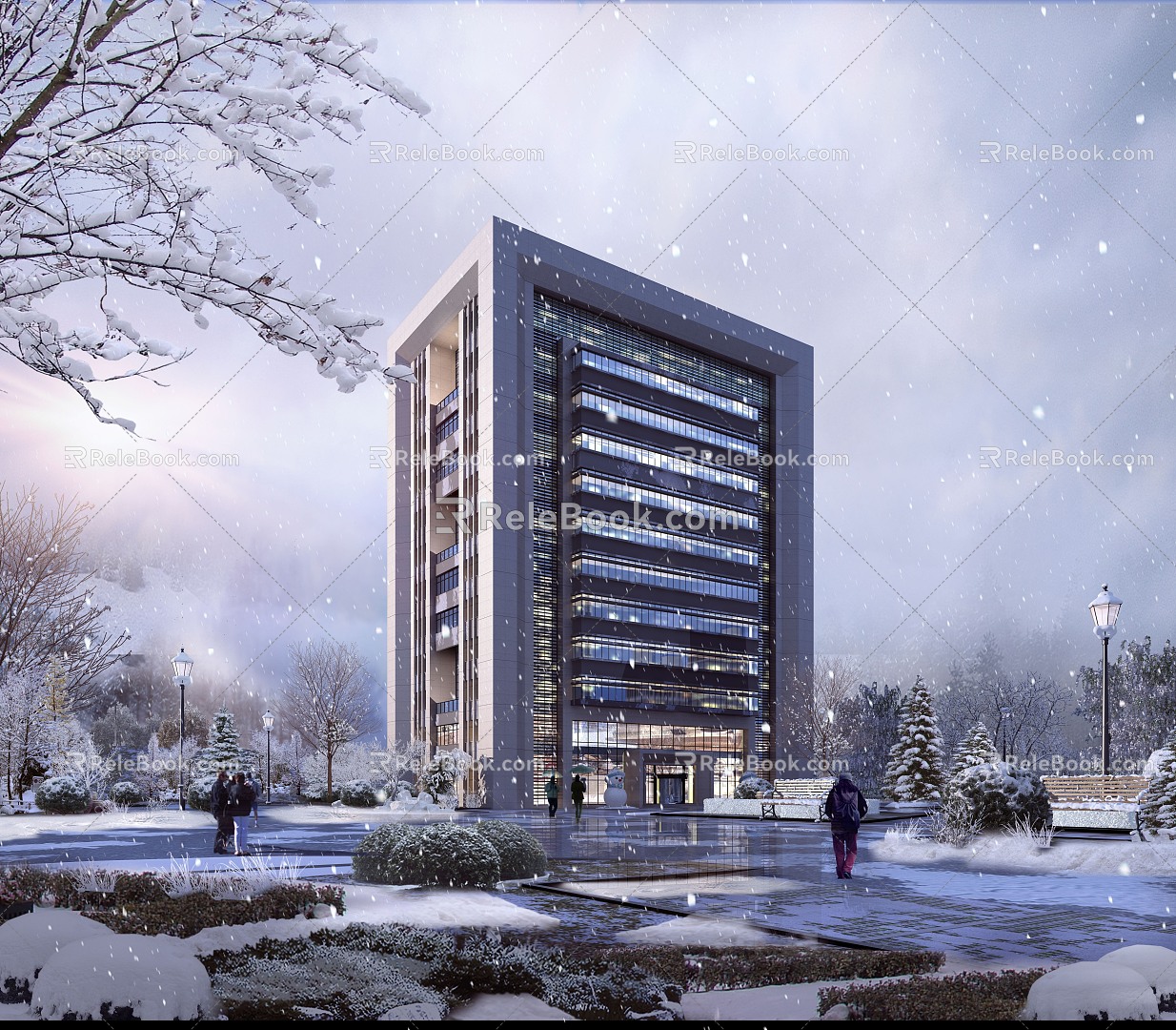 Office Building Snow Building Appearance 3d model