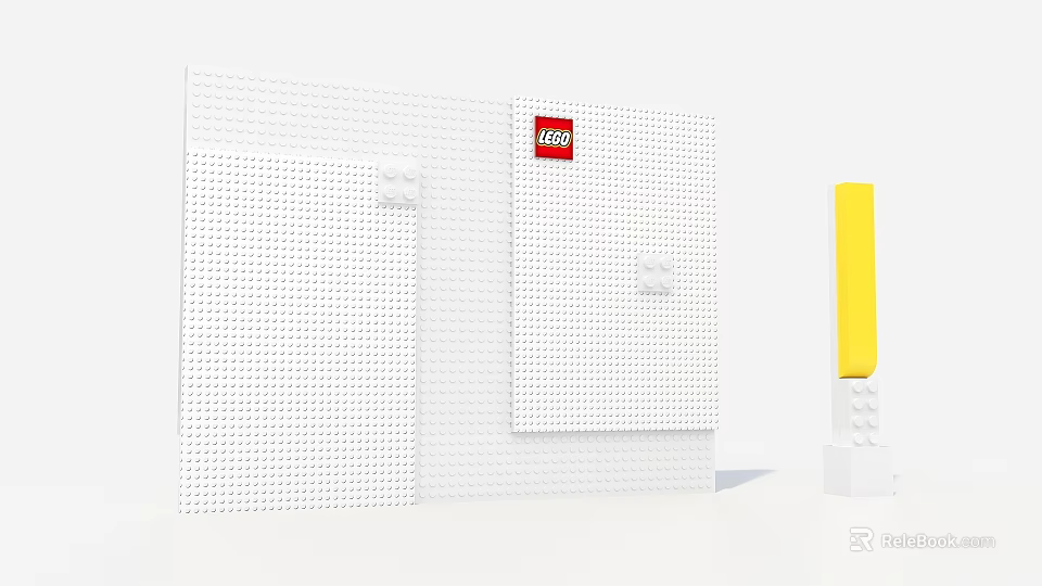 White LEGO Building Plates Featuring Logo And Yellow Brick Column 3d model 