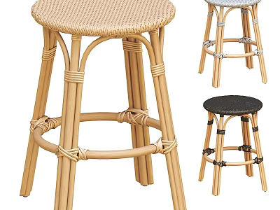 Rattan Stool With Crossed Weave Design Natural Black White Seat Colors 3d model