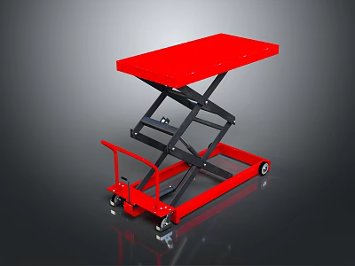 Red Portable Scissor Lift Table Cart With Black Frame And Wheels 3d model