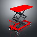 Red Portable Scissor Lift Table Cart With Black Frame And Wheels