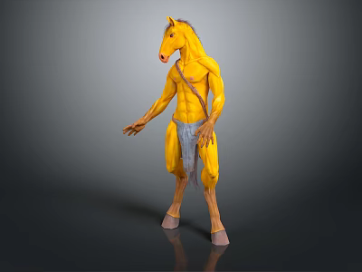 Game Movie Centaur Character Yellow Muscular Human Upper Body Equine Lower Body With Blue Shorts 3d model