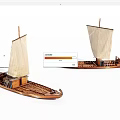 Two Traditional Wooden Boats With White Sails And Detailed Wooden Hull Structure