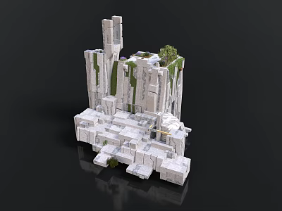Futuristic Architectural Structure With Tall Stone Towers And Green Vegetation 3d model