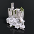 Futuristic Architectural Structure With Tall Stone Towers And Green Vegetation