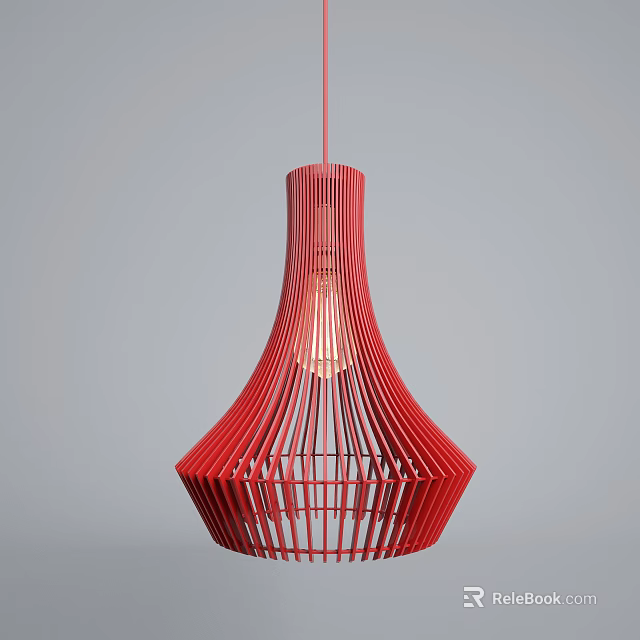 Elegant Red Modern Pendant Light with Stylish Striped Hollow Structure Design 3d model