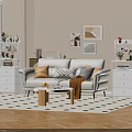 Modern Living Room With Stylish Shelf Holding Books Glassware And Decorative Items