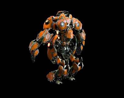 Orange Intelligent Robot With Complex Mechanical Structure And Large Mech Design Features 3d model