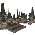 Ancient Architecture Complex With Traditional Spires And Intricate Roof Structures 3d model