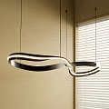 Modern Curved Pendant Light Featuring Illuminated Loop Design In Room With Window Blinds