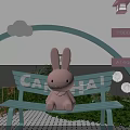 Cute Check-in Photo Spot With Pink Phone Booth Cloud Arch Rabbit Bench And Greenery 3d model