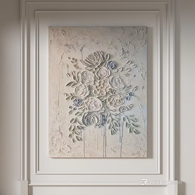 Beige Floral Relief 3D Oil Painting With Intricate Details Decorative Wall Art For Home Decoration 3d model 