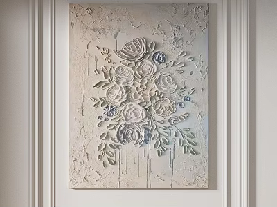 Beige Floral Relief 3D Oil Painting With Intricate Details Decorative Wall Art For Home Decoration 3d model
