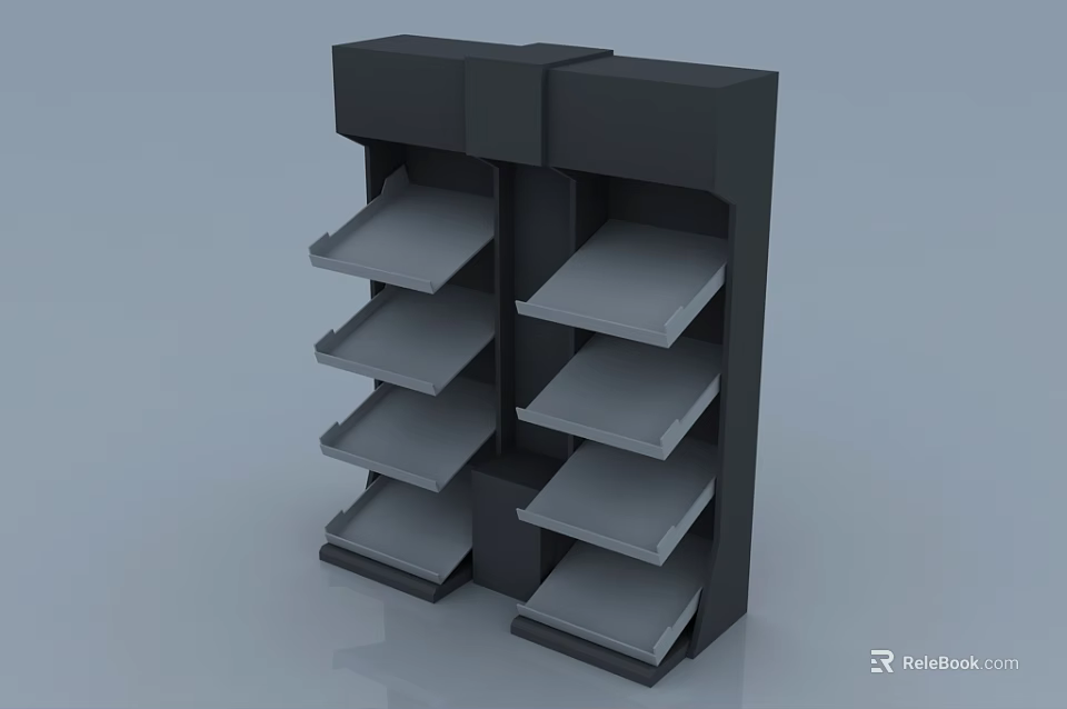 Black Display Shelf with Multiple Horizontal Layers for Retail Store Merchandise 3d model 