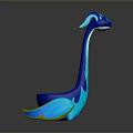 3D Blue Cyan Long Neck Creature With Smooth Texture Reflective Base On Dark Background 3d model