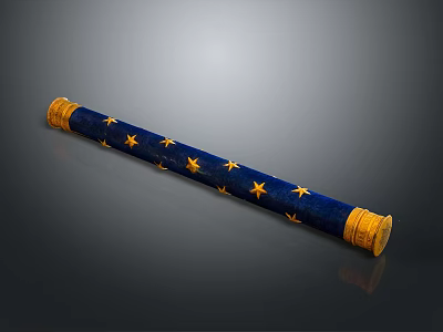 Blue Cylindrical Object With Golden Stars And Trim For Space Exploration 3d model