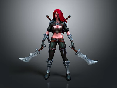 3D Game Movie Female Character With Red Hair Dual Swords And Armor 3d model