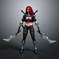3D Game Movie Female Character With Red Hair Dual Swords And Armor